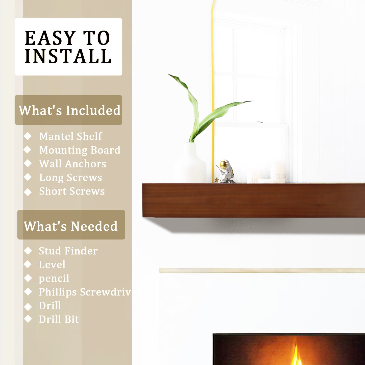 Honey Oak Fireplace Mantel Shelf 47" - 8 Inch Deep