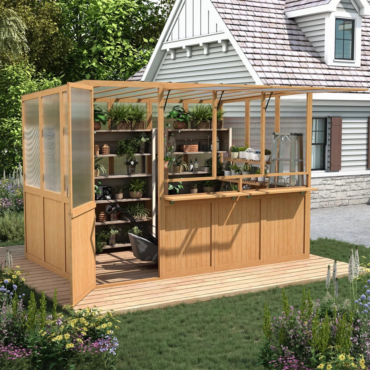 Beneouya 6 FT Wood Greenhouse For Outdoors