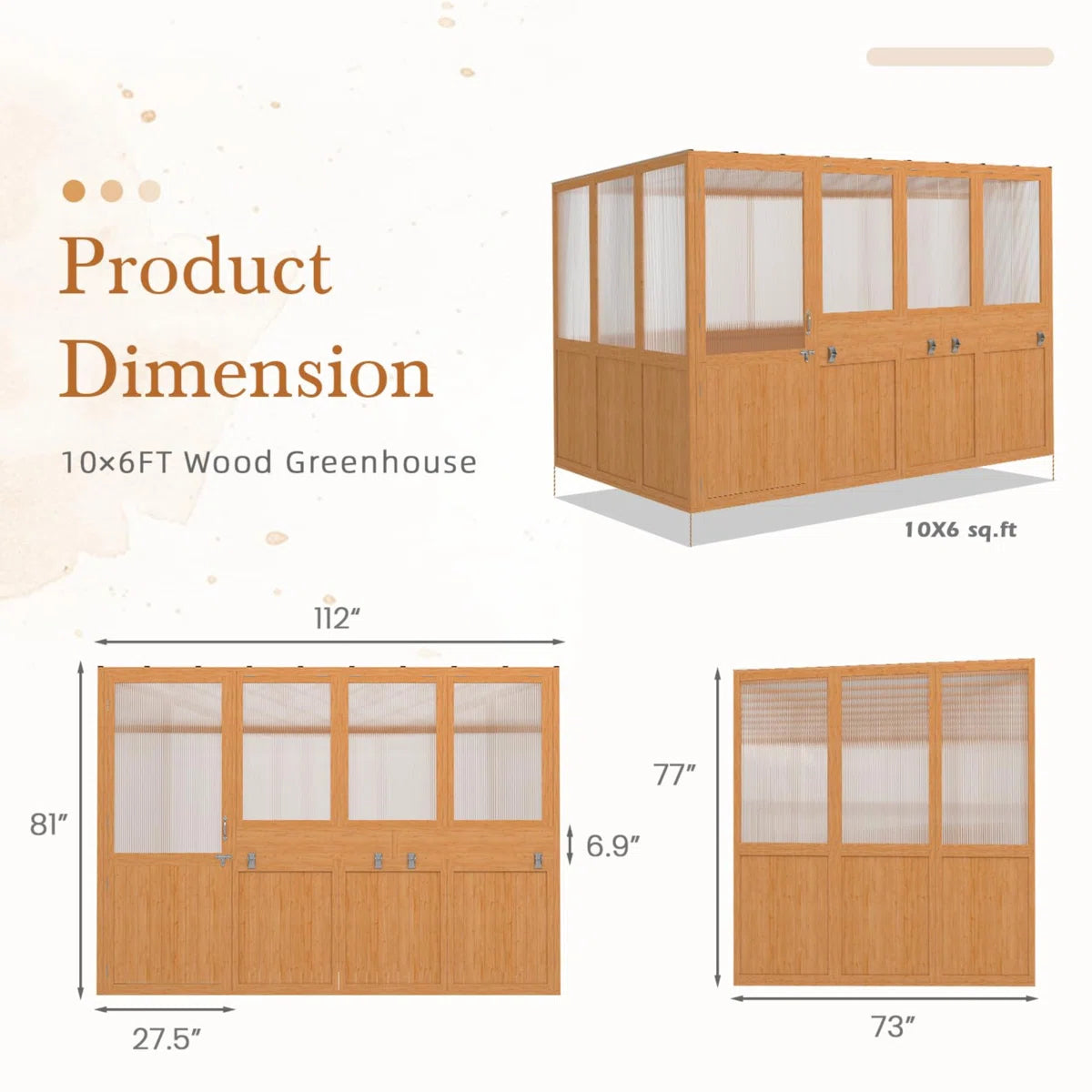 Beneouya 6 FT Wood Greenhouse For Outdoors