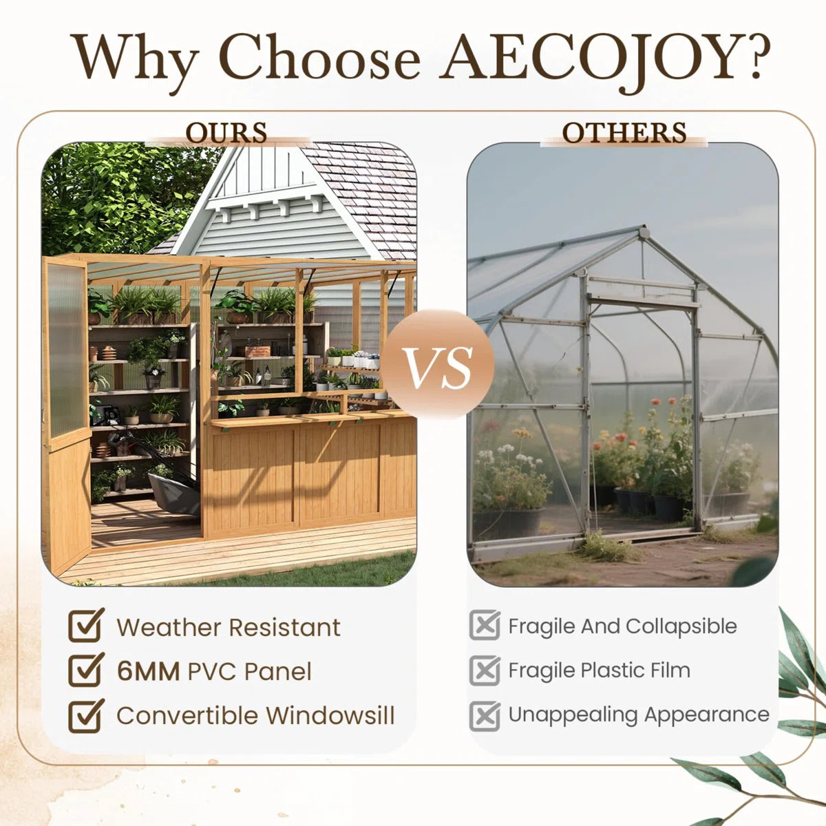 Beneouya 6 FT Wood Greenhouse For Outdoors