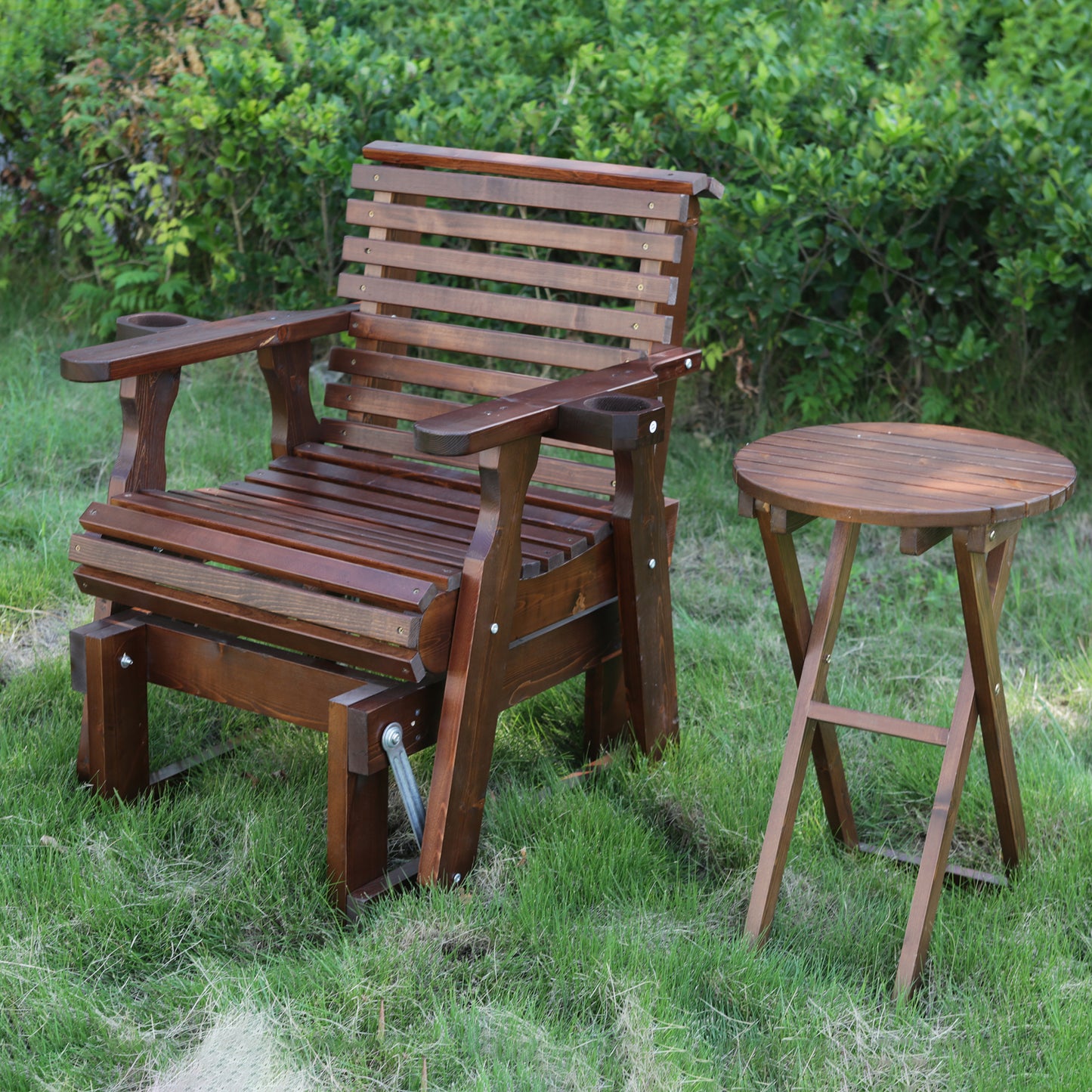 Outdoor Gliders-2 Piece Patio Furniture Set with Round Side Table, Dark Brown