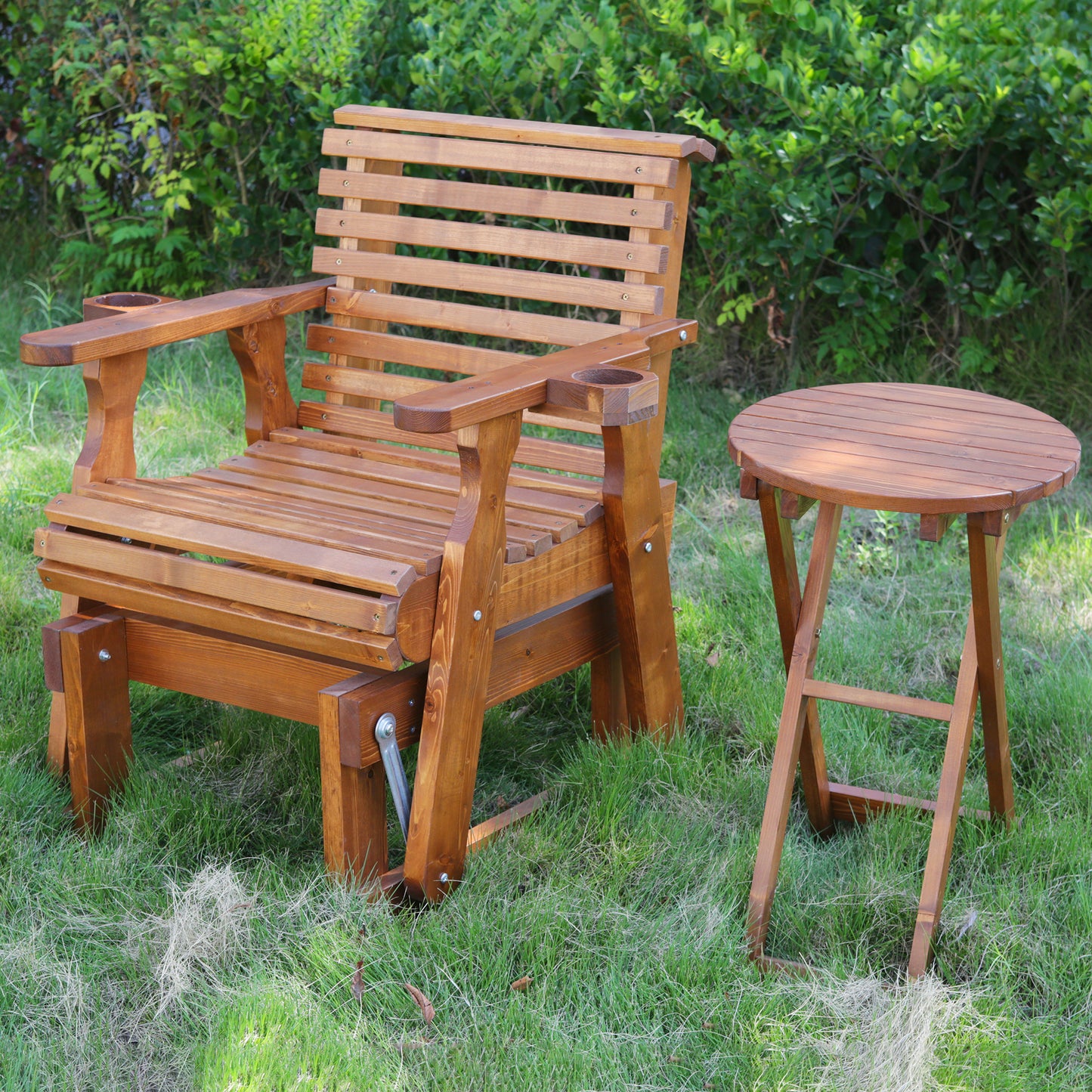 Outdoor Gliders-2 Piece Patio Furniture Set with Round Side Table, Cedar Brown