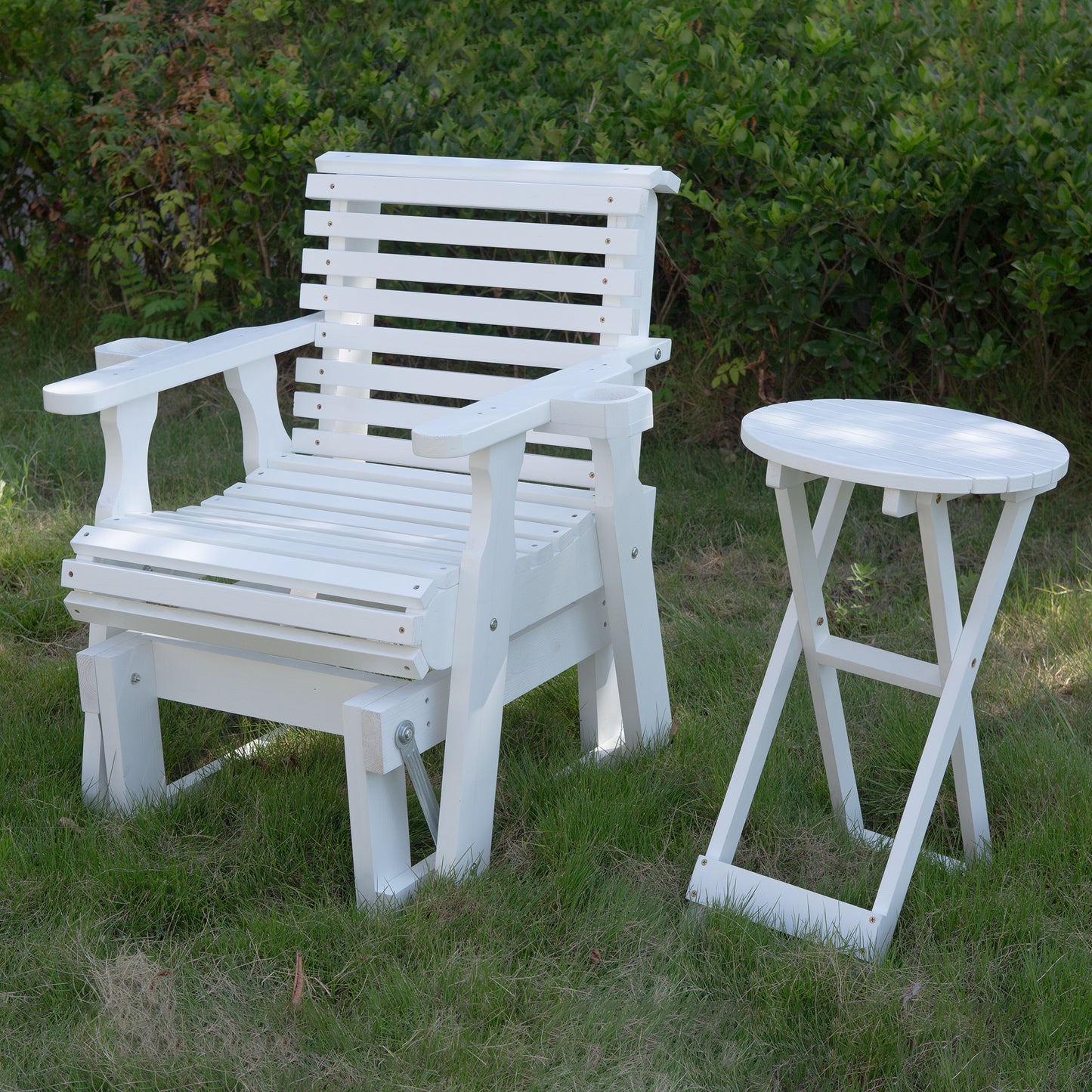 Outdoor Gliders-2 Piece Patio Furniture Set with Round Side Table, White