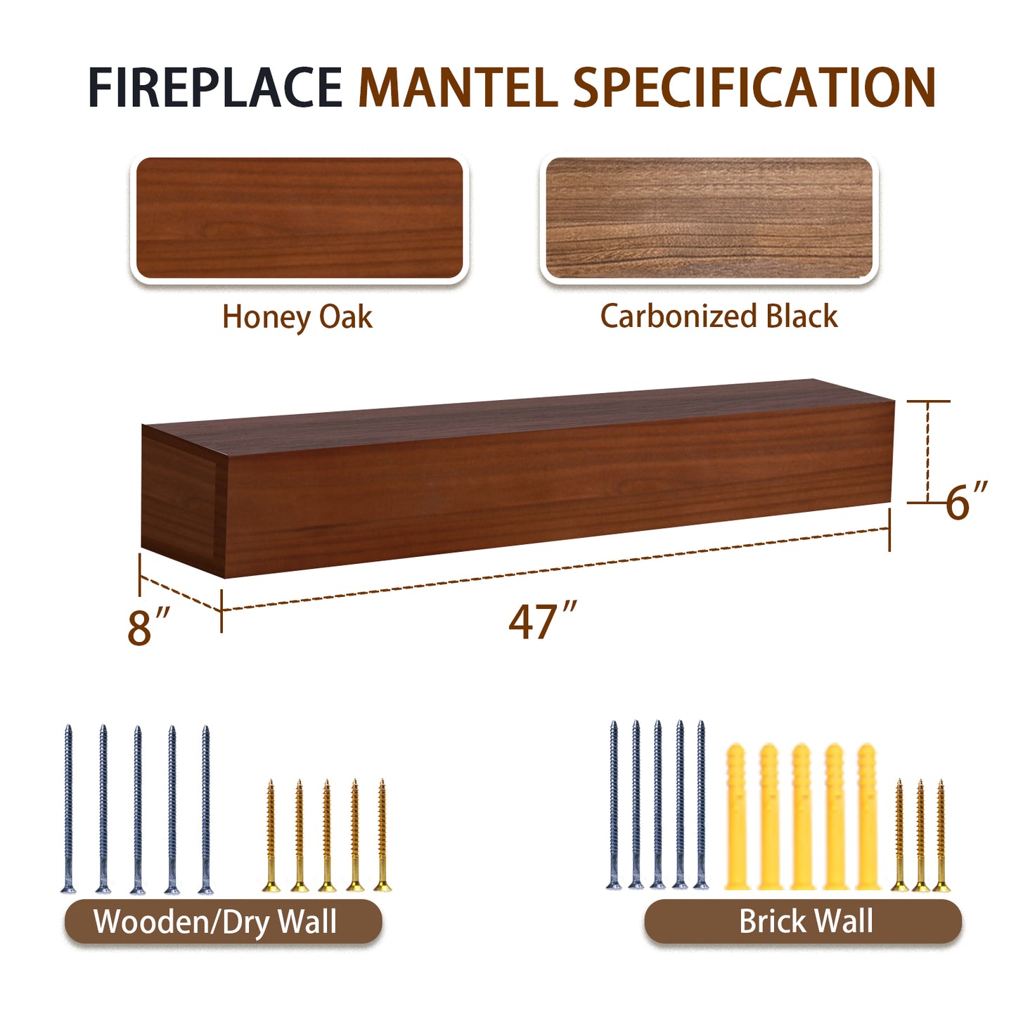 Honey Oak Fireplace Mantel Shelf 47" - 8 Inch Deep