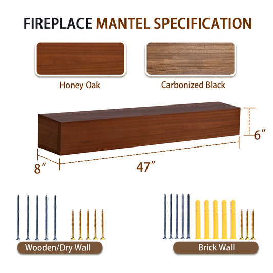 Honey Oak Fireplace Mantel Shelf 47" - 8 Inch Deep