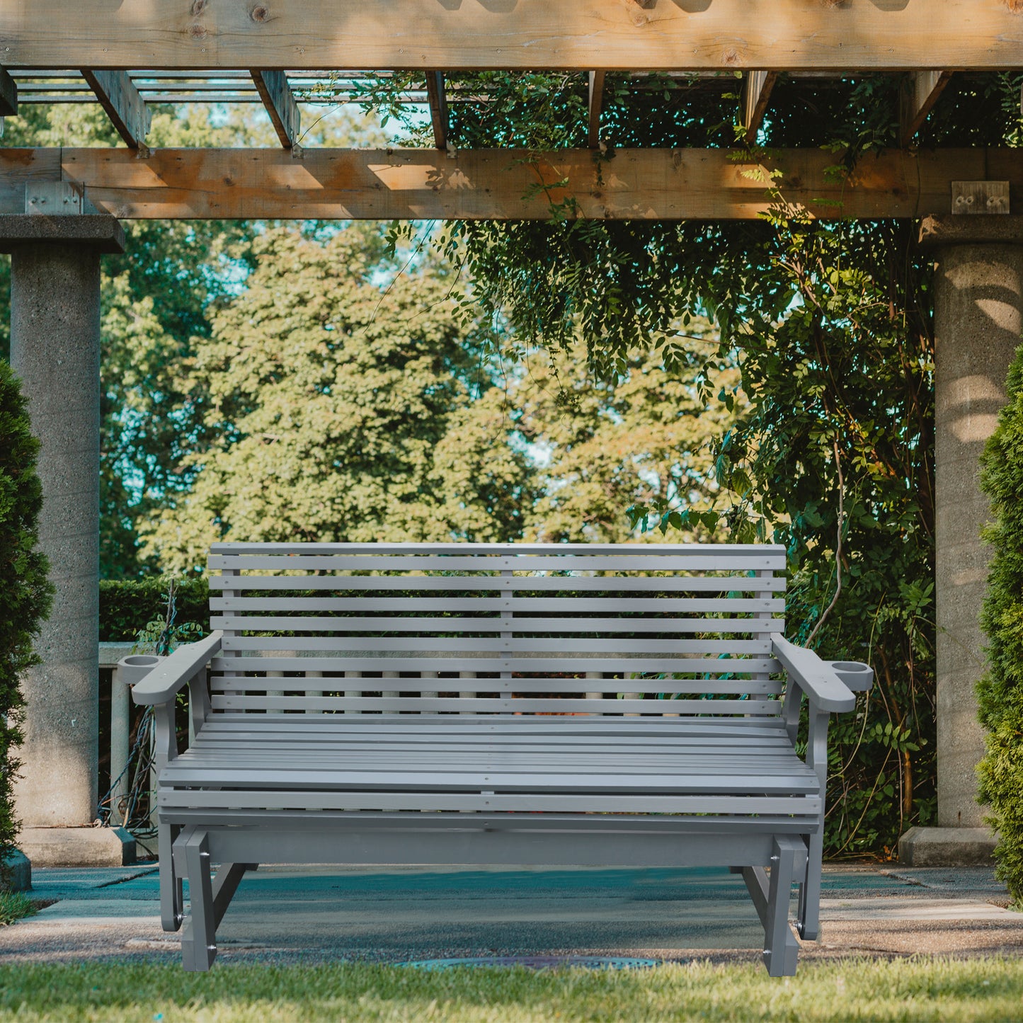5FT Outdoor Glider Bench, 2-Seater Wooden Chair for Patio, Balcony, Porch, Gray