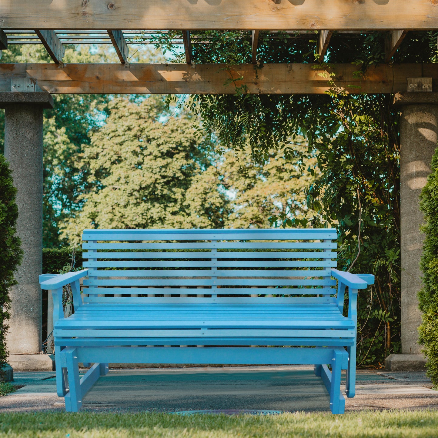 5FT Outdoor Glider Bench, 2-Seater Wooden Chair for Patio, Balcony, Porch, Blue