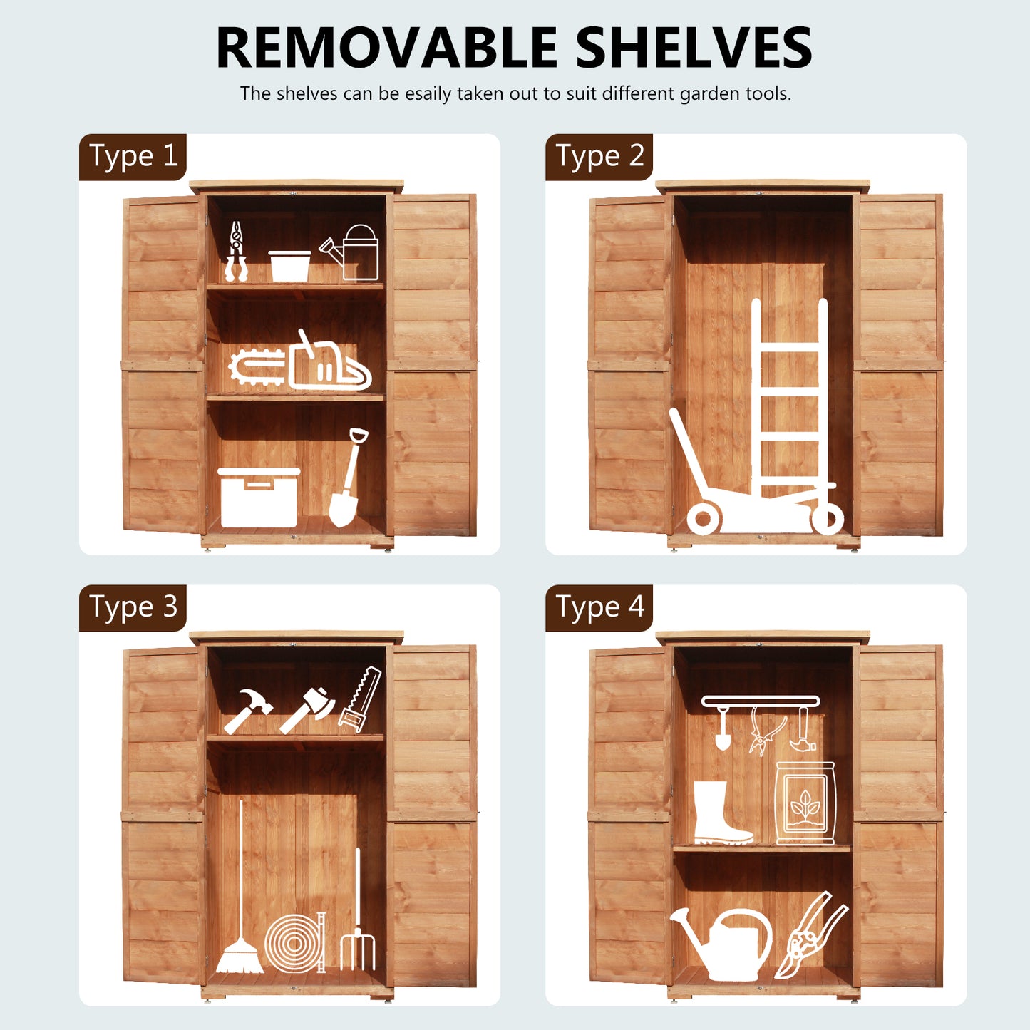 Vertical Outside Wood Storage Shed for Patio, Backyard and Lawn