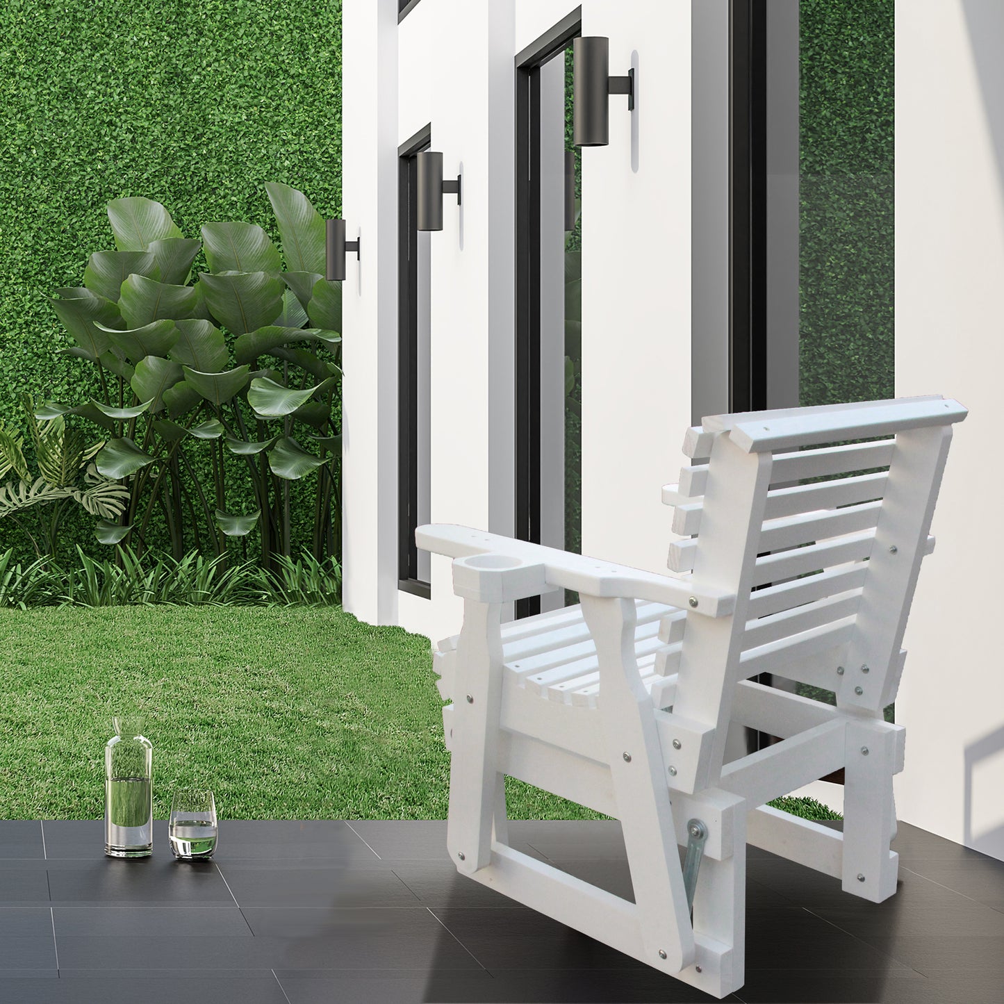 Outdoor Gliders-2 Piece Patio Furniture Set with Round Side Table, White