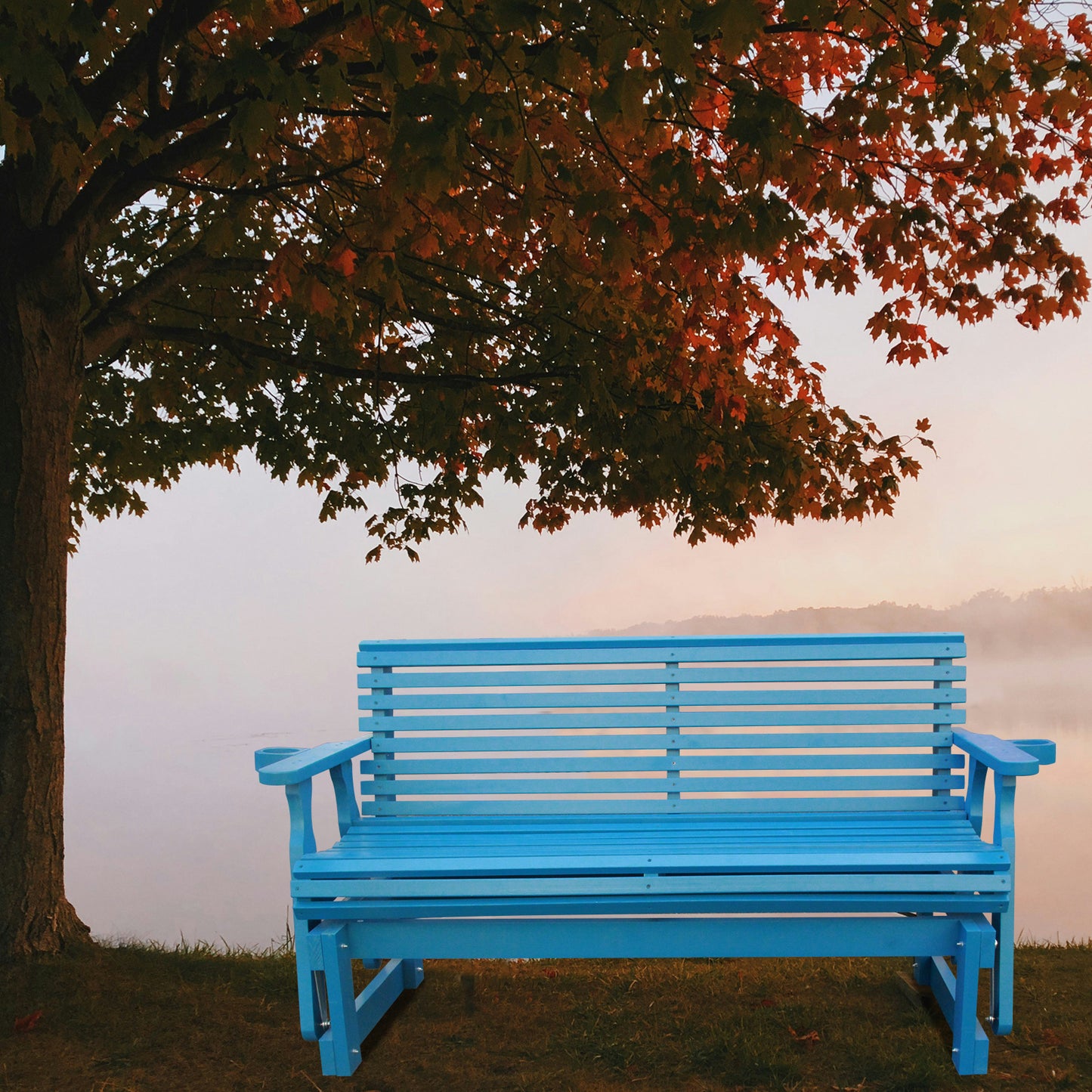 5FT Outdoor Glider Bench, 2-Seater Wooden Chair for Patio, Balcony, Porch, Blue