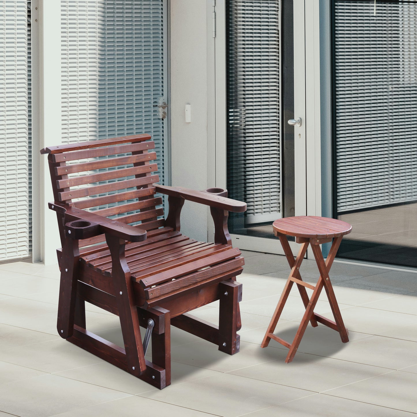 Outdoor Gliders-2 Piece Patio Furniture Set with Round Side Table, Dark Brown