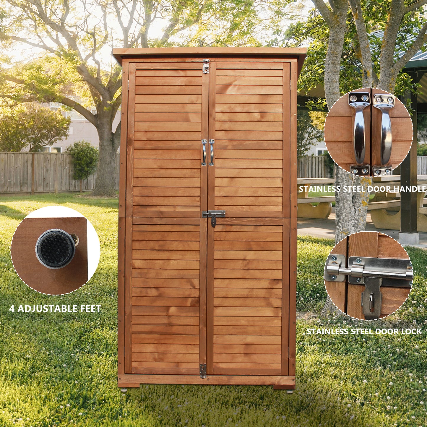 Vertical Outside Wood Storage Shed for Patio, Backyard and Lawn