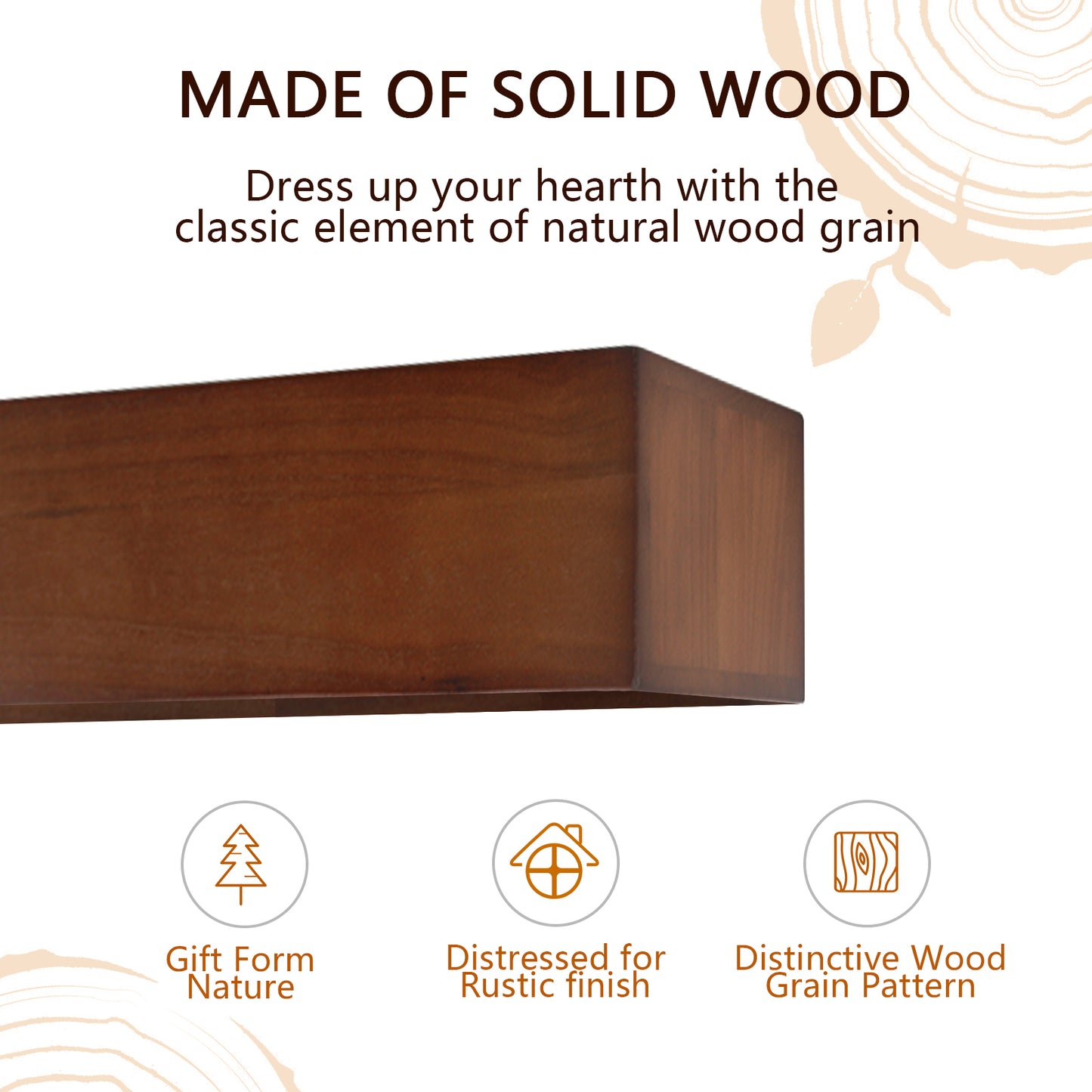 Honey Oak Fireplace Mantel Shelf 72" - 8 Inch Deep