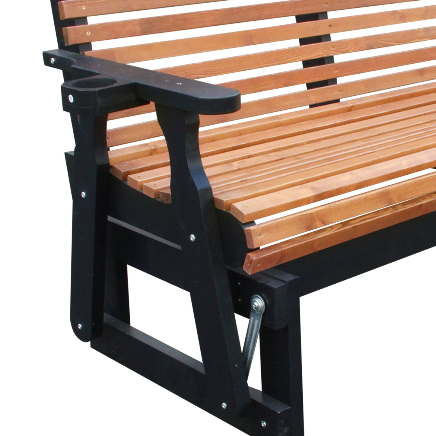 5FT Outdoor Glider Bench, 2-Seater Wooden Chair for Patio, Balcony, Porch, Brown and Dark Brown