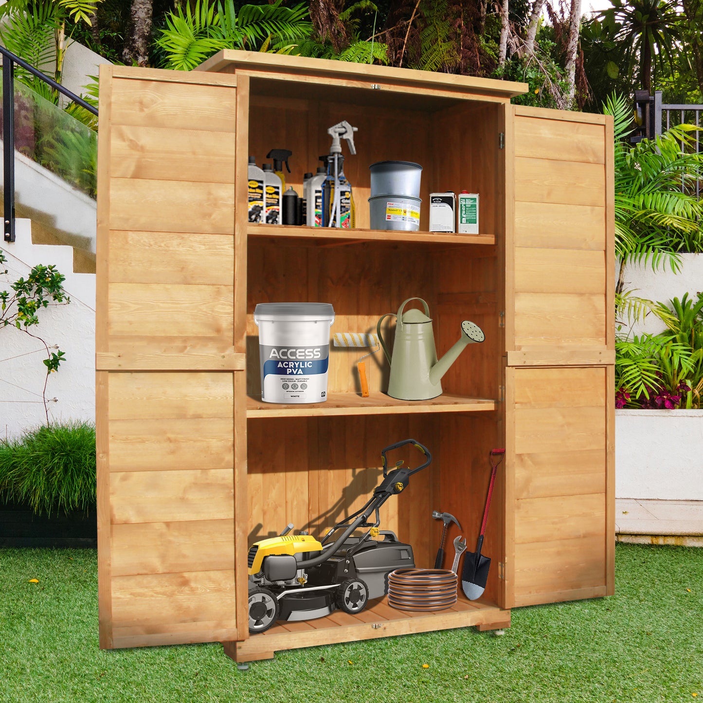 Vertical Outside Wood Storage Shed for Patio, Backyard and Lawn