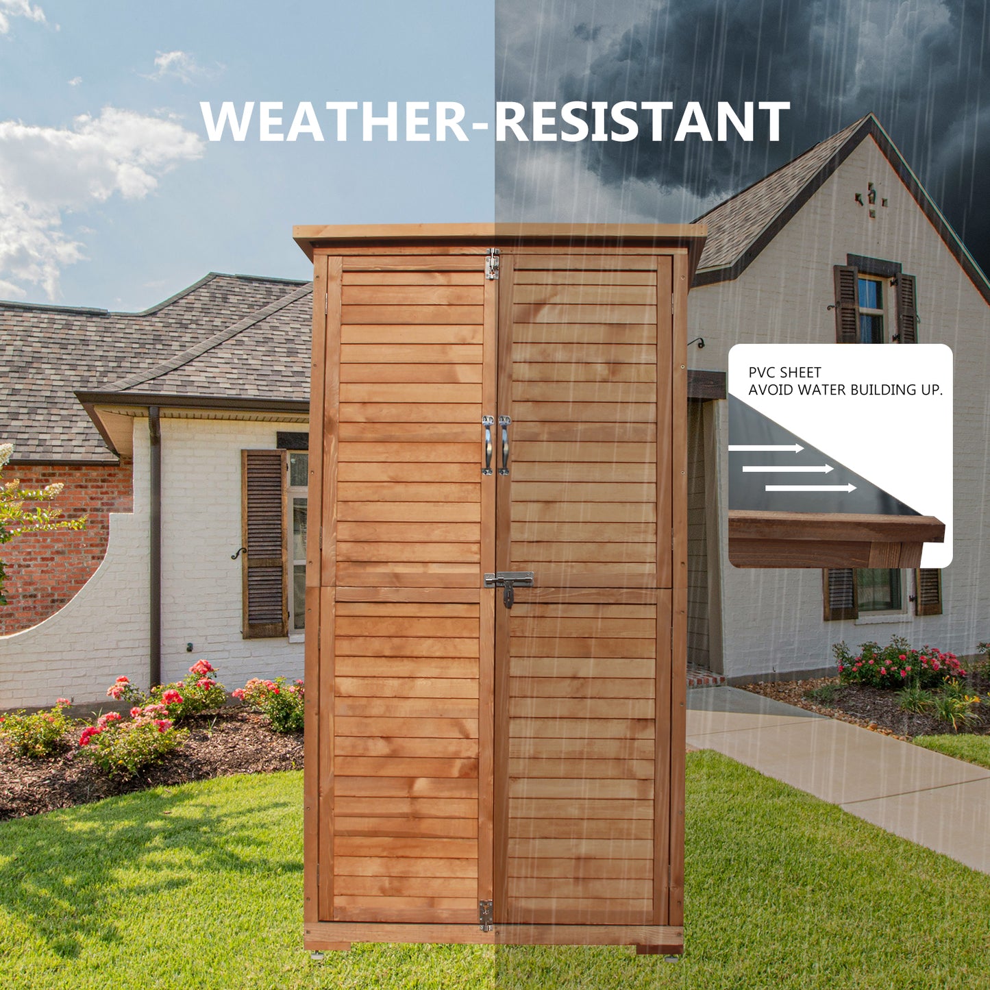 Vertical Outside Wood Storage Shed for Patio, Backyard and Lawn