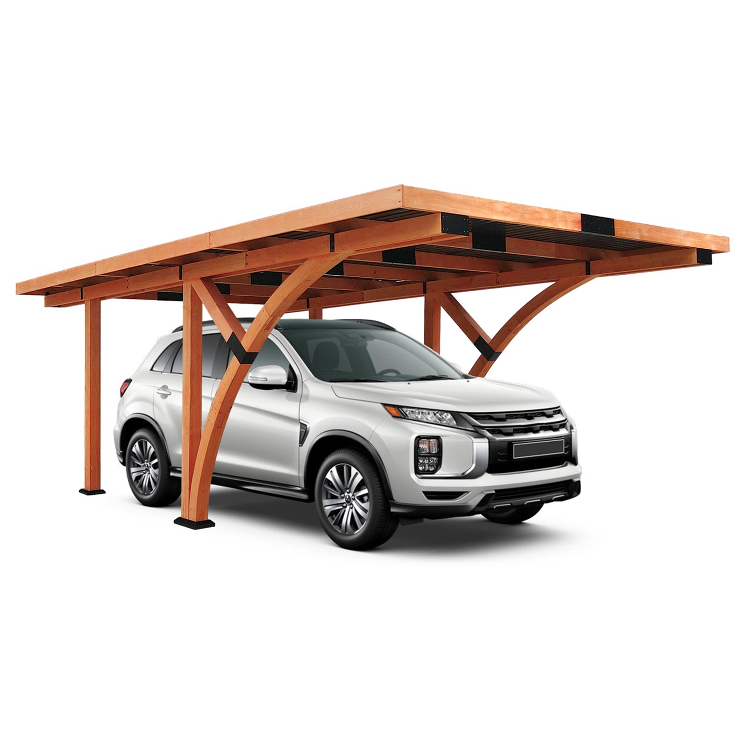 18.3 x 12.6 x 7 FT Heavy Duty Wooden Curved Carport Pavilion Gazebo with Hard Top Steel Roof