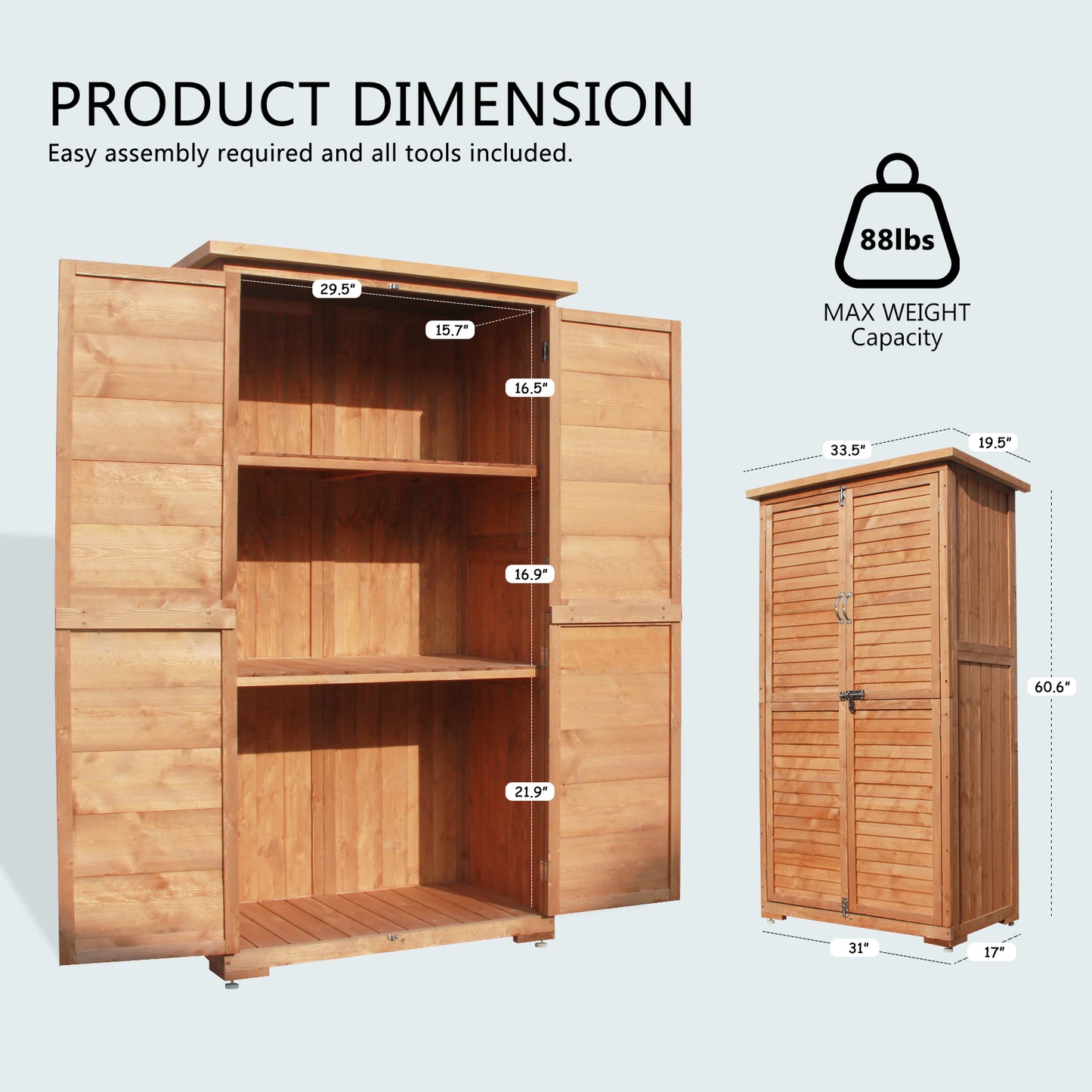 Vertical Outside Wood Storage Shed for Patio, Backyard and Lawn