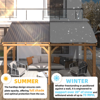 Beneouya 14' X 10' Outdoor Wood Lean To Hardtop Pergolas And Gazebos