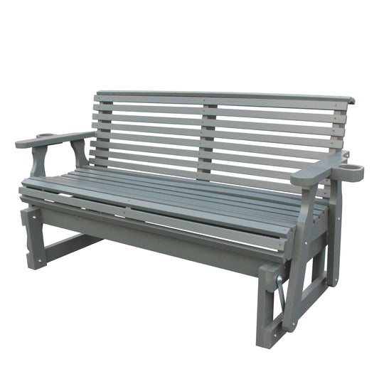 5FT Outdoor Glider Bench, 2-Seater Wooden Chair for Patio, Balcony, Porch, Gray