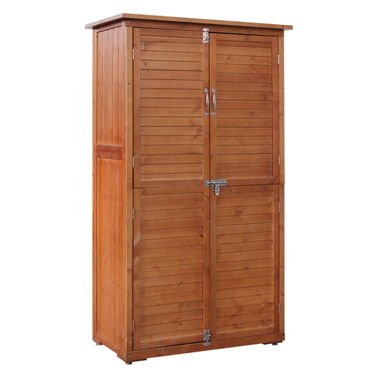 60 Inches Outdoor Storage Cabinet, Vertical Lockable Storage Cabinet, Outdoor Wood Shed with Floor and 2 Adjustable Shelves Included for Patio, Backyard and Garden, Brown