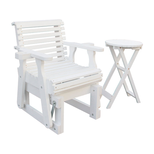 Outdoor Gliders-2 Piece Patio Furniture Set with Round Side Table, White