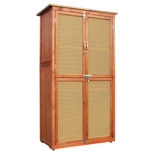 60 Inches Outdoor Storage Shed Wood Shed with Rattan Indoor Storage Cabinet with Floor, Adjustable Shelves for Patio, Garden,Lawn and Living Room, Brown