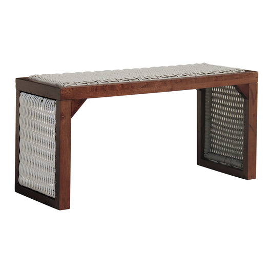 35 inch Wood Entryway Bench, Mid Century Modern Decor Woven Indoor Shoe Bench, Wooden Stool for Entryway, Living Room, Dining Room, Bedroom and Porch, Brown