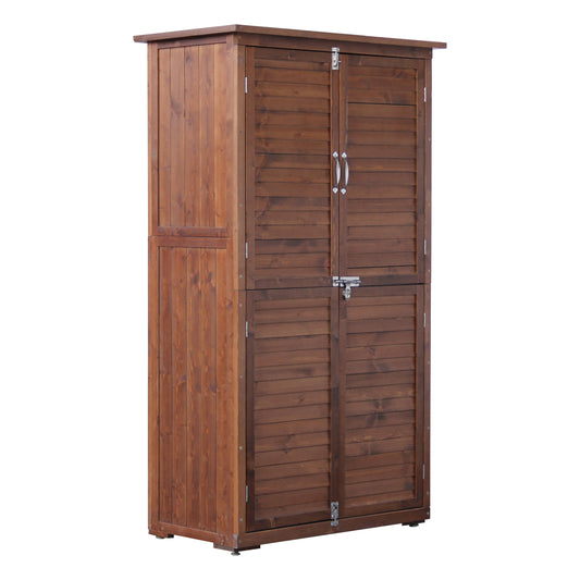 60 Inches Outdoor Storage Cabinet, Vertical Lockable Storage Cabinet, Outdoor Wood Shed with Floor, Doors and Adjustable Shelves Included for Patio, Backyard and Garden, Carbonized Brown