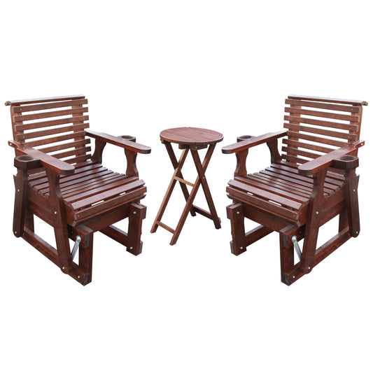 Outdoor Gliders-3 Piece Patio Furniture Set with Round Side Table, Dark Brown