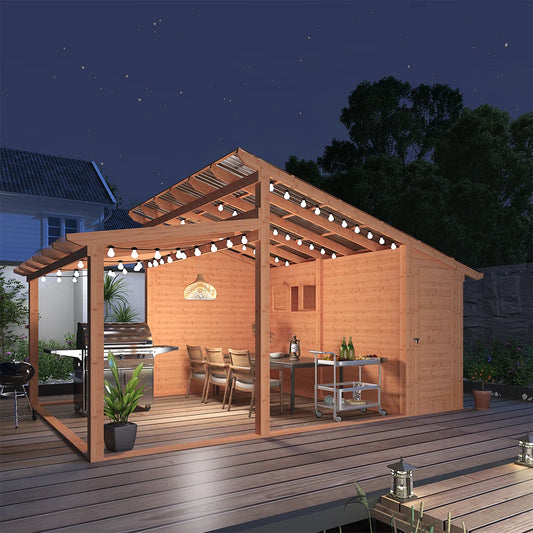 Beneouya Wooden Gazebo With Storage Shed