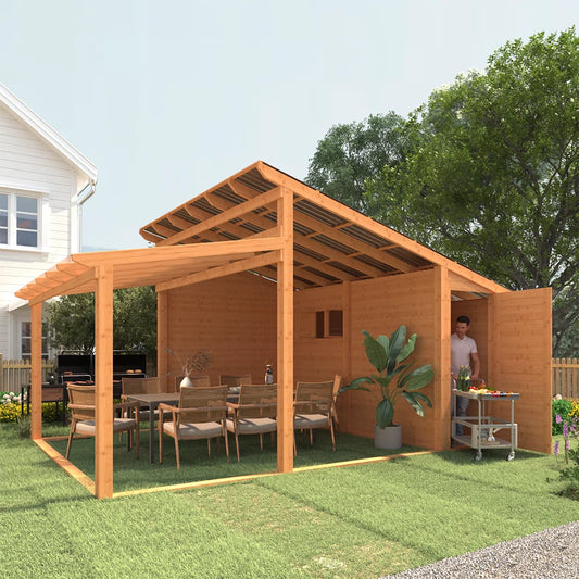 Beneouya Wooden Gazebo With Storage Shed