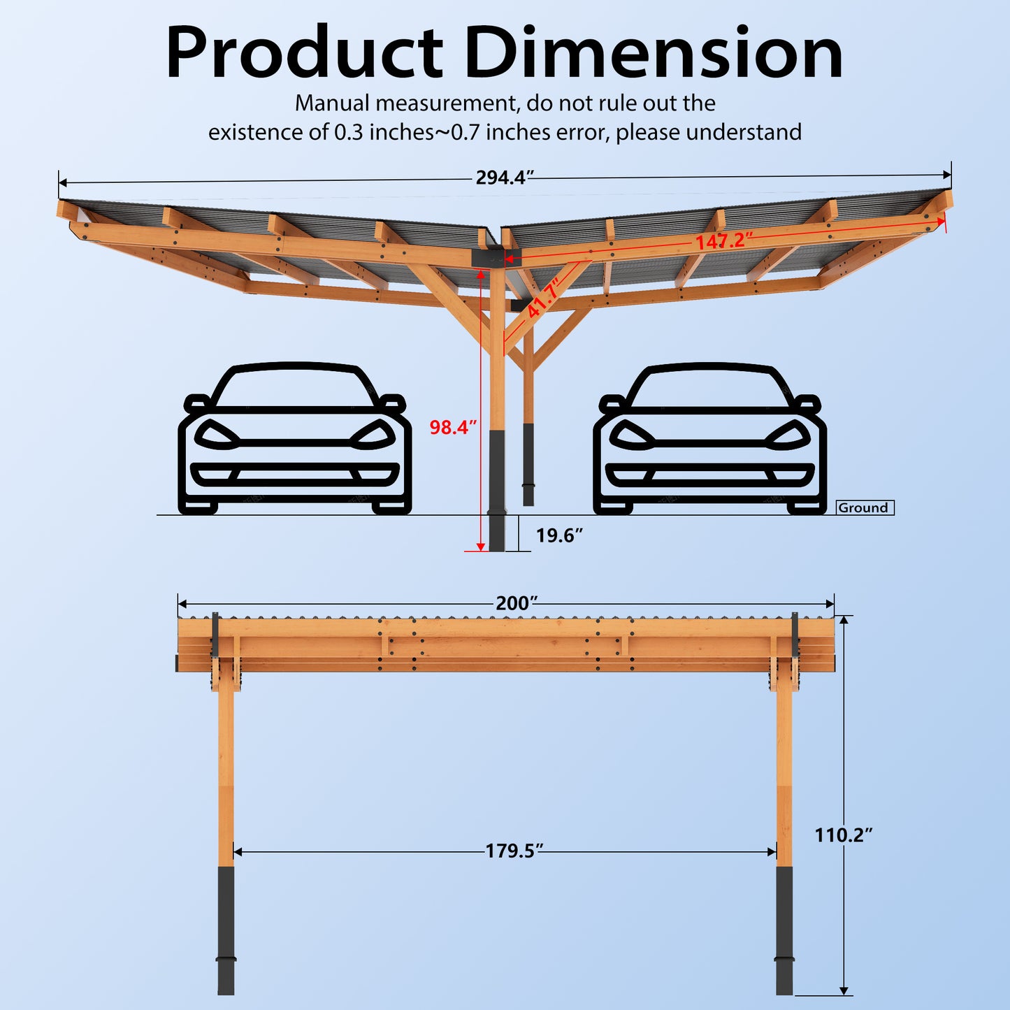 24.5 Ft. Wx 16.6 Ft. D Wood Carport With Galvanized Steel Roof