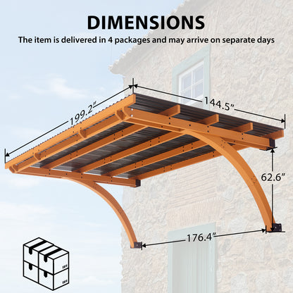 16.6 x 12.0 FT Gazebo for Patio, Wood Outdoor Gazebo Pergola with Sloped Roof, Wall Mounted Awnings for Backyard,Patio, Deck on Concrete Wall