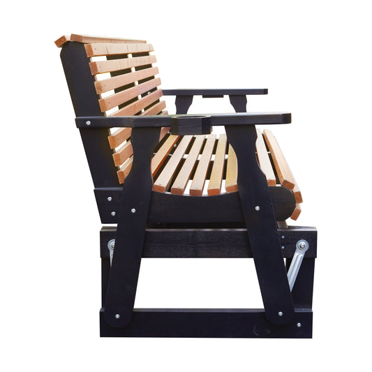 5FT Outdoor Glider Bench, 2-Seater Wooden Chair for Patio, Balcony, Porch, Brown and Dark Brown