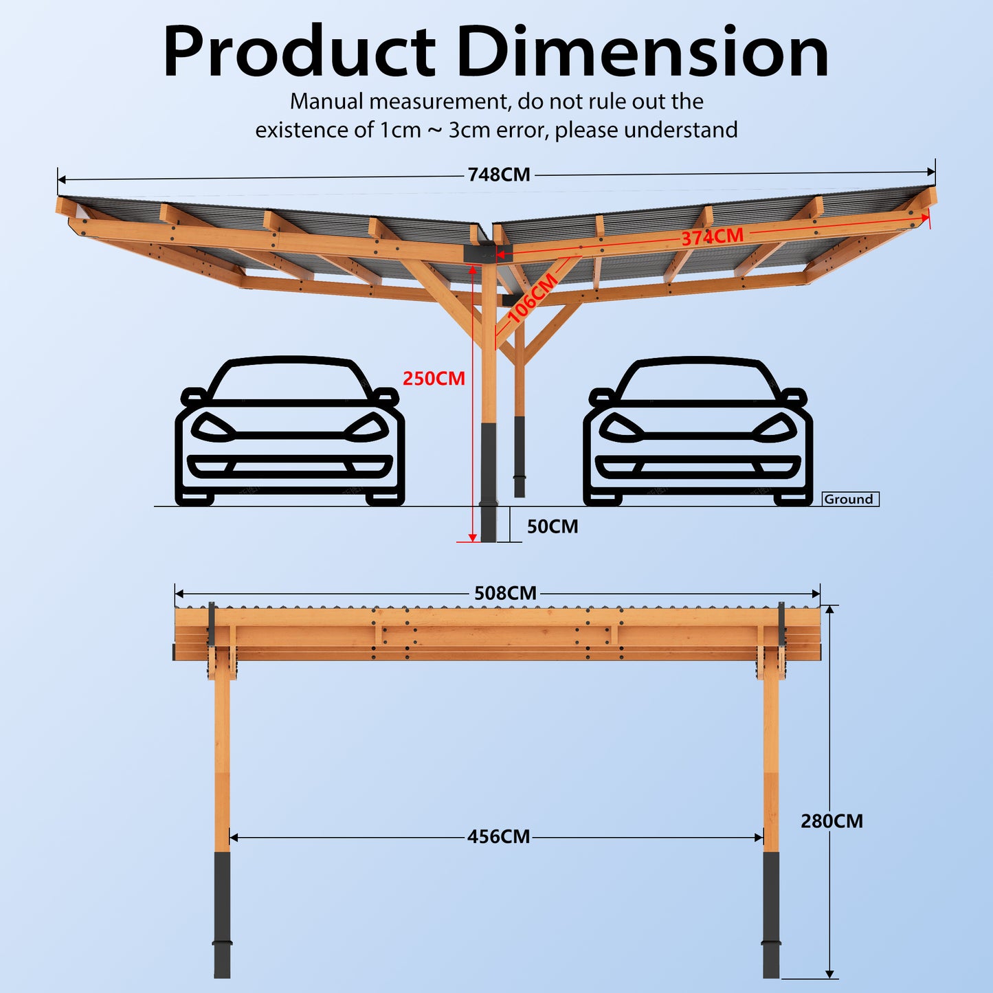 24.5 Ft. Wx 16.6 Ft. D Wood Carport With Galvanized Steel Roof