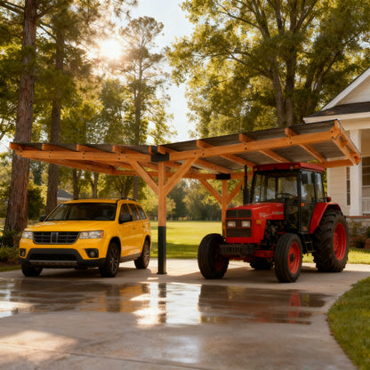 24.5 Ft. Wx 16.6 Ft. D Wood Carport With Galvanized Steel Roof