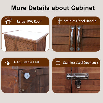 60 Inches Outdoor Storage Cabinet, Vertical Lockable Storage Cabinet, Outdoor Wood Shed with Floor, Doors and Adjustable Shelves Included for Patio, Backyard and Garden, Carbonized Brown
