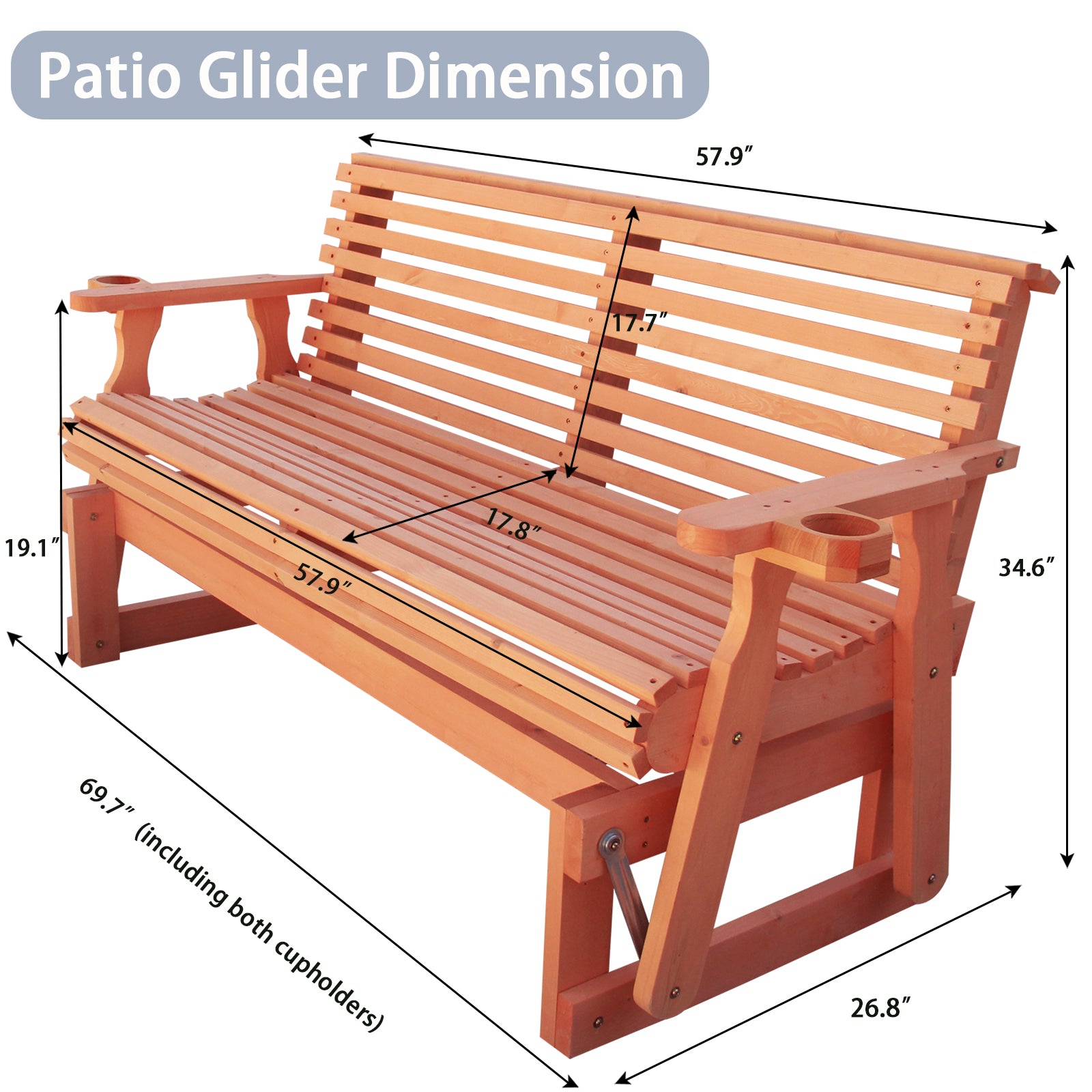 5FT Outdoor Glider Bench 2 Seater Wooden Chair for Patio Balcony Porch Brown