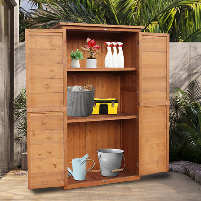 60 Inches Outdoor Storage Cabinet, Vertical Lockable Storage Cabinet, Outdoor Wood Shed with Floor and 2 Adjustable Shelves Included for Patio, Backyard and Garden, Brown