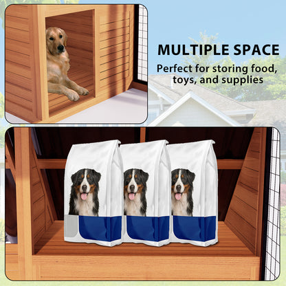 7.6’ x 6.6’ Dog House Outdoor for Small to Large Sized Dogs, Large Outdoor Dog Kennel with Wooden Frame, Steel Roof, Lockable Gate for Pet Shelter