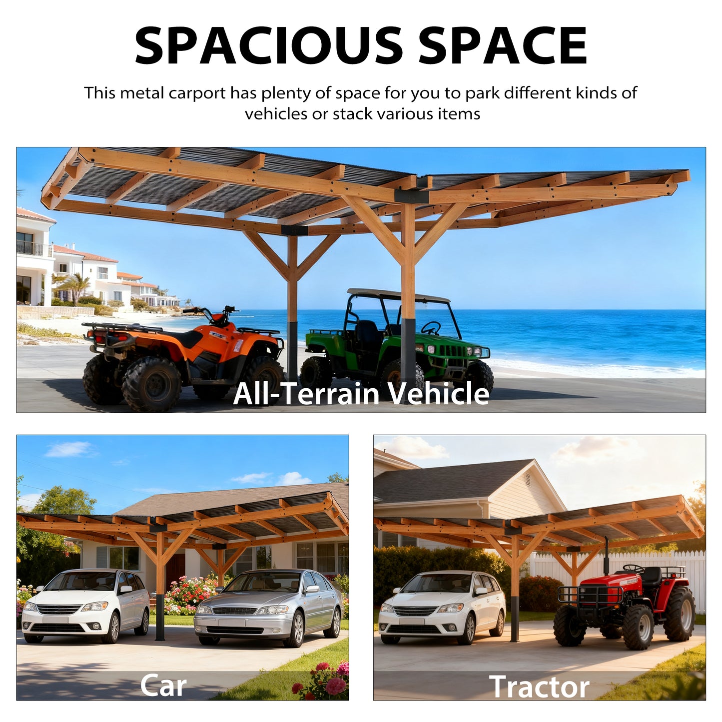 24.5 Ft. Wx 16.6 Ft. D Wood Carport With Galvanized Steel Roof