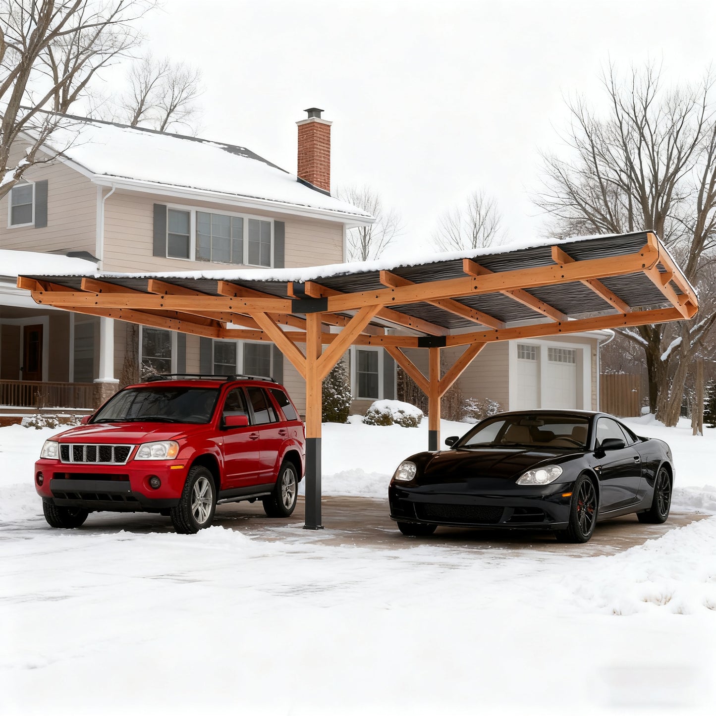 24.5 Ft. Wx 16.6 Ft. D Wood Carport With Galvanized Steel Roof