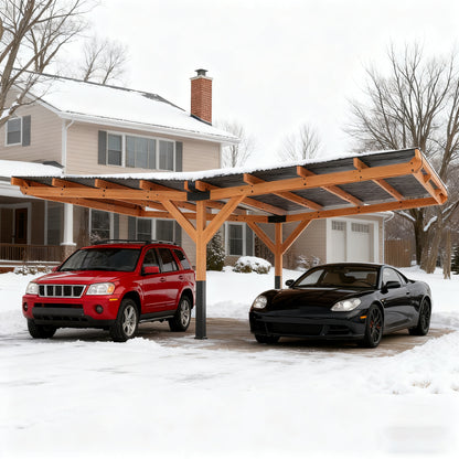 24.5 Ft. Wx 16.6 Ft. D Wood Carport With Galvanized Steel Roof