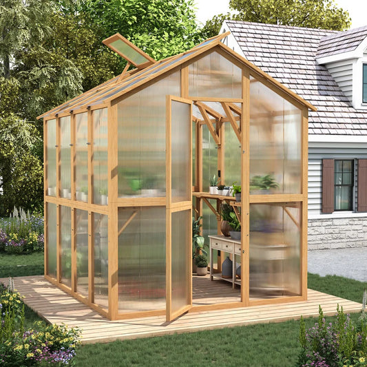 Beneouya 6X7 FT Wooden Greenhouse For Outdoors