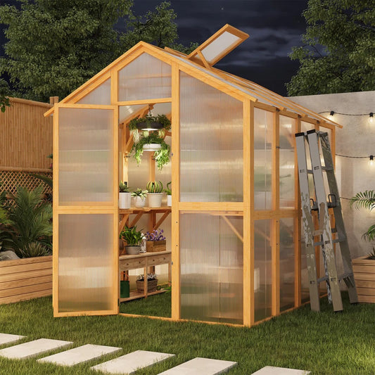 Beneouya 6X7 FT Wooden Greenhouse For Outdoors