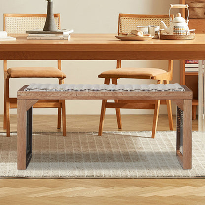 35 inch Wood Entryway Bench, Mid Century Modern Decor Woven Indoor Shoe Bench, Wooden Stool for Entryway, Living Room, Dining Room, Bedroom and Porch, Cedar Stain
