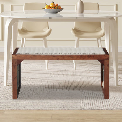 35 inch Wood Entryway Bench, Mid Century Modern Decor Woven Indoor Shoe Bench, Wooden Stool for Entryway, Living Room, Dining Room, Bedroom and Porch, Brown