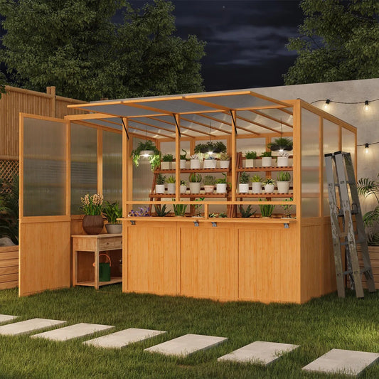Beneouya 6 FT Wood Greenhouse For Outdoors