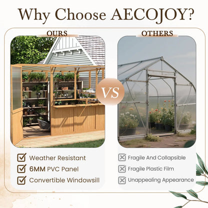 Beneouya 6 FT Wood Greenhouse For Outdoors